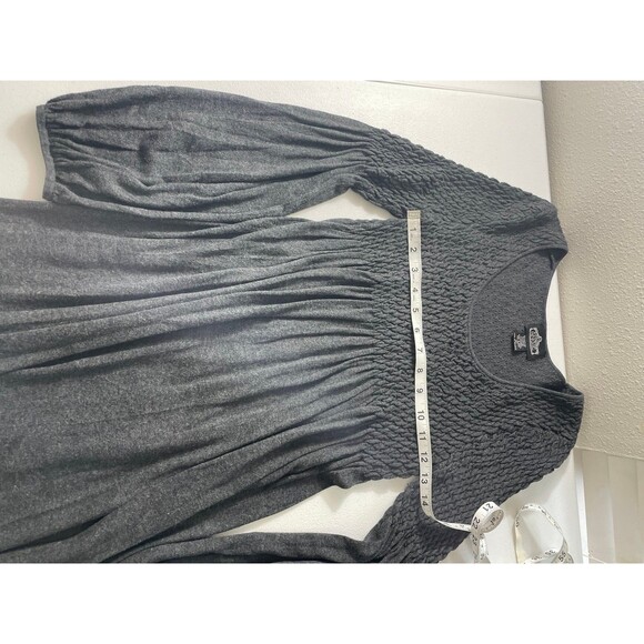 Angie Smocked Babydoll Dress L – Charcoal Gray Long Sleeve Boho Peasant Style - Picture 5 of 5